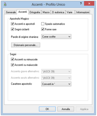 [ Impostazioni accenti ]
