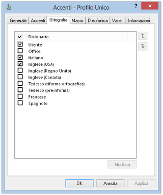 [ Impostazioni dizionari ortografici ]