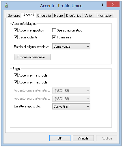 [ Impostazioni accenti ]